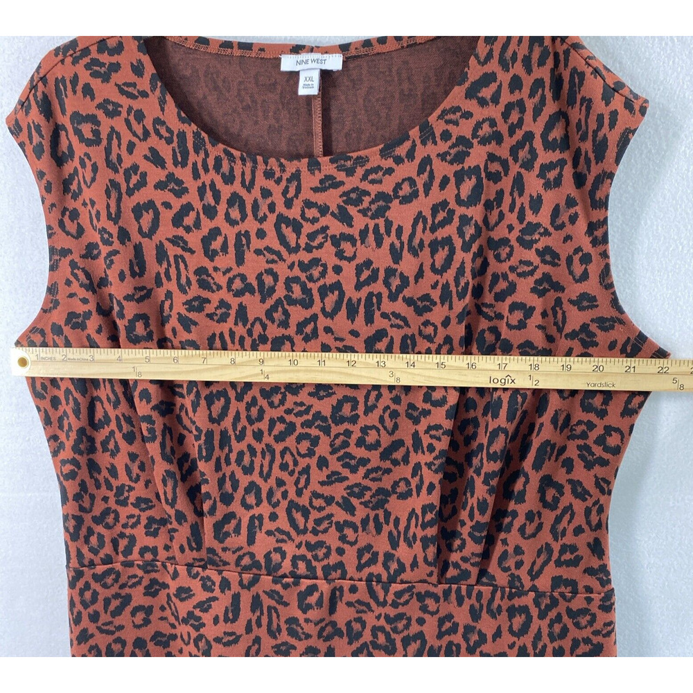 Nine West Dress Womens XXL Sheath‎ Brown Animal Print Career Office Sleeveless - Picture 4 of 8